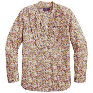 J. Crew Band Collar Ruffle‎ Front Shirt in Liberty Libby Floral Size Small